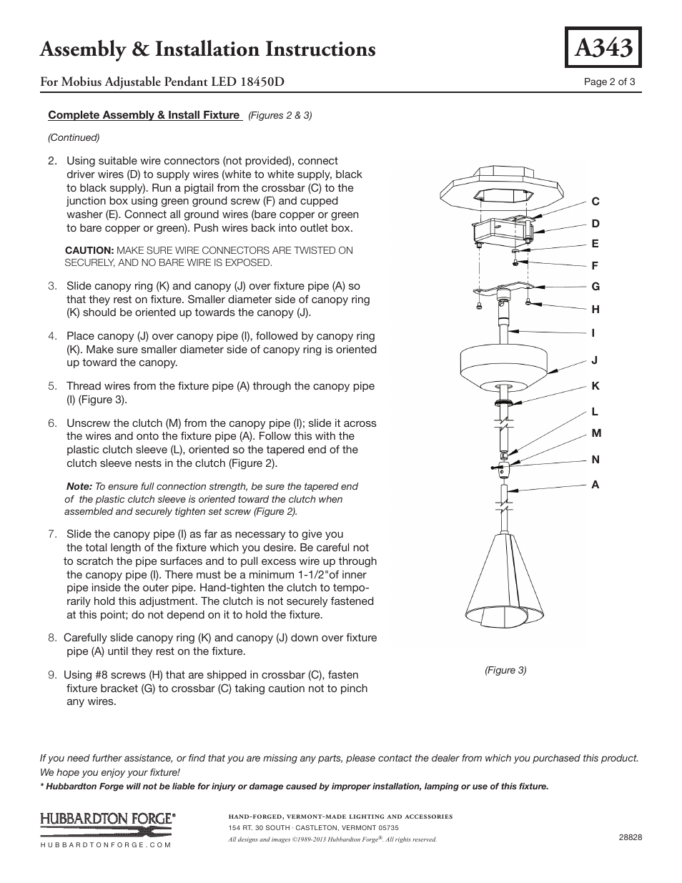 A343, Assembly & installation instructions | Hubbardton Forge 18450 D User Manual | Page 2 / 3