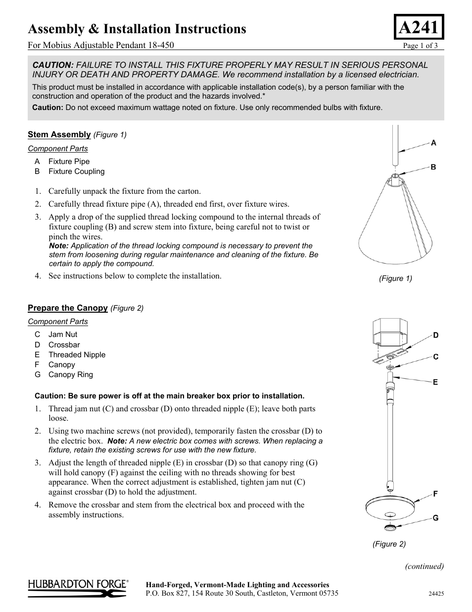 Hubbardton Forge 18450 User Manual | 3 pages