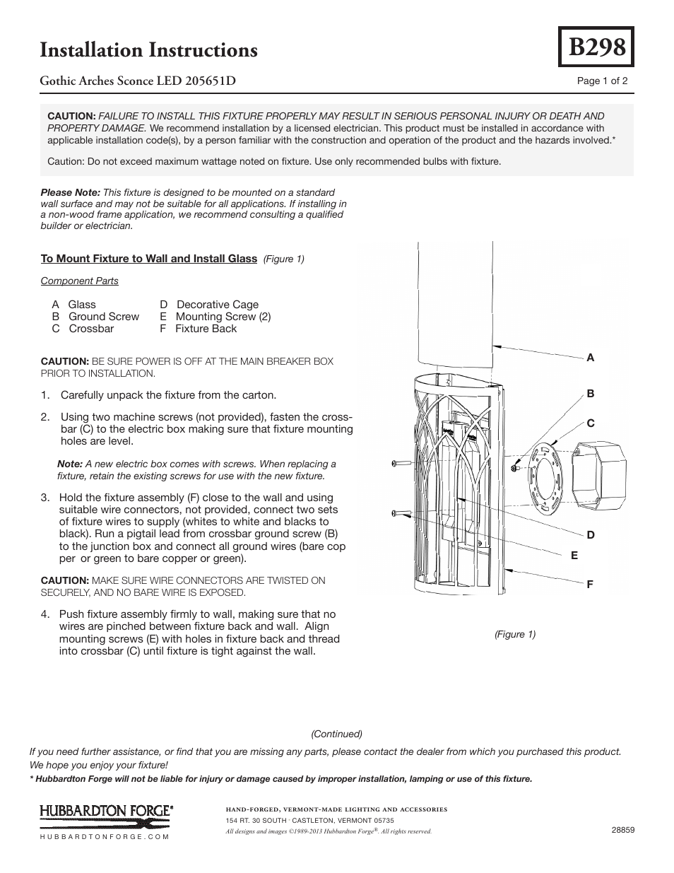 Hubbardton Forge 205651D User Manual | 2 pages