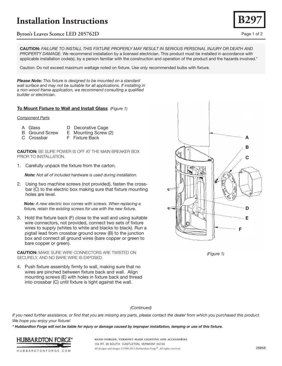 Hubbardton Forge 205762 User Manual | 2 pages