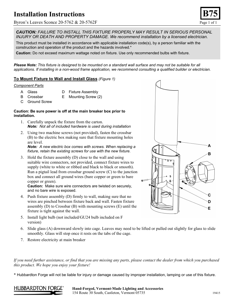 Hubbardton Forge 205762F User Manual | 1 page