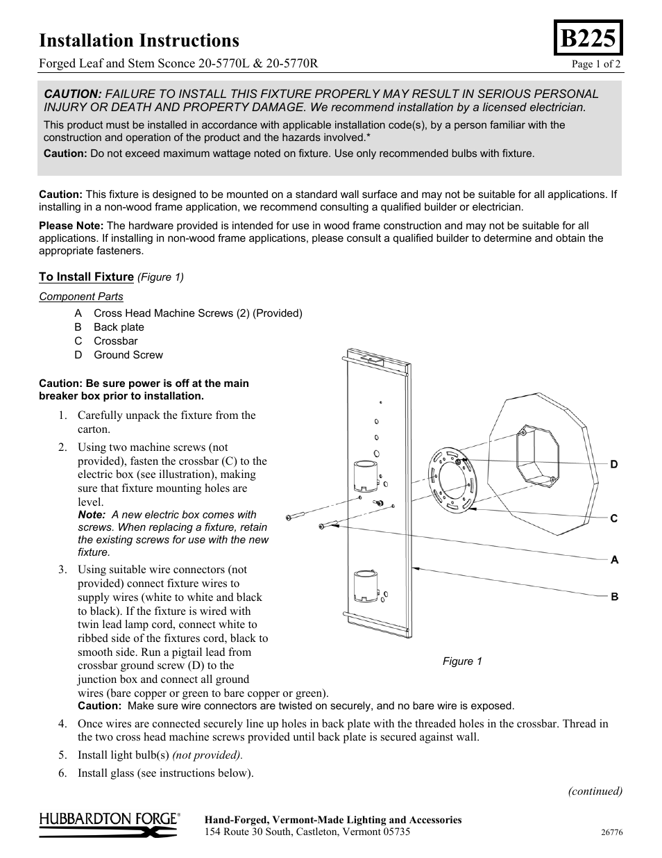 Hubbardton Forge 205772L User Manual | 2 pages