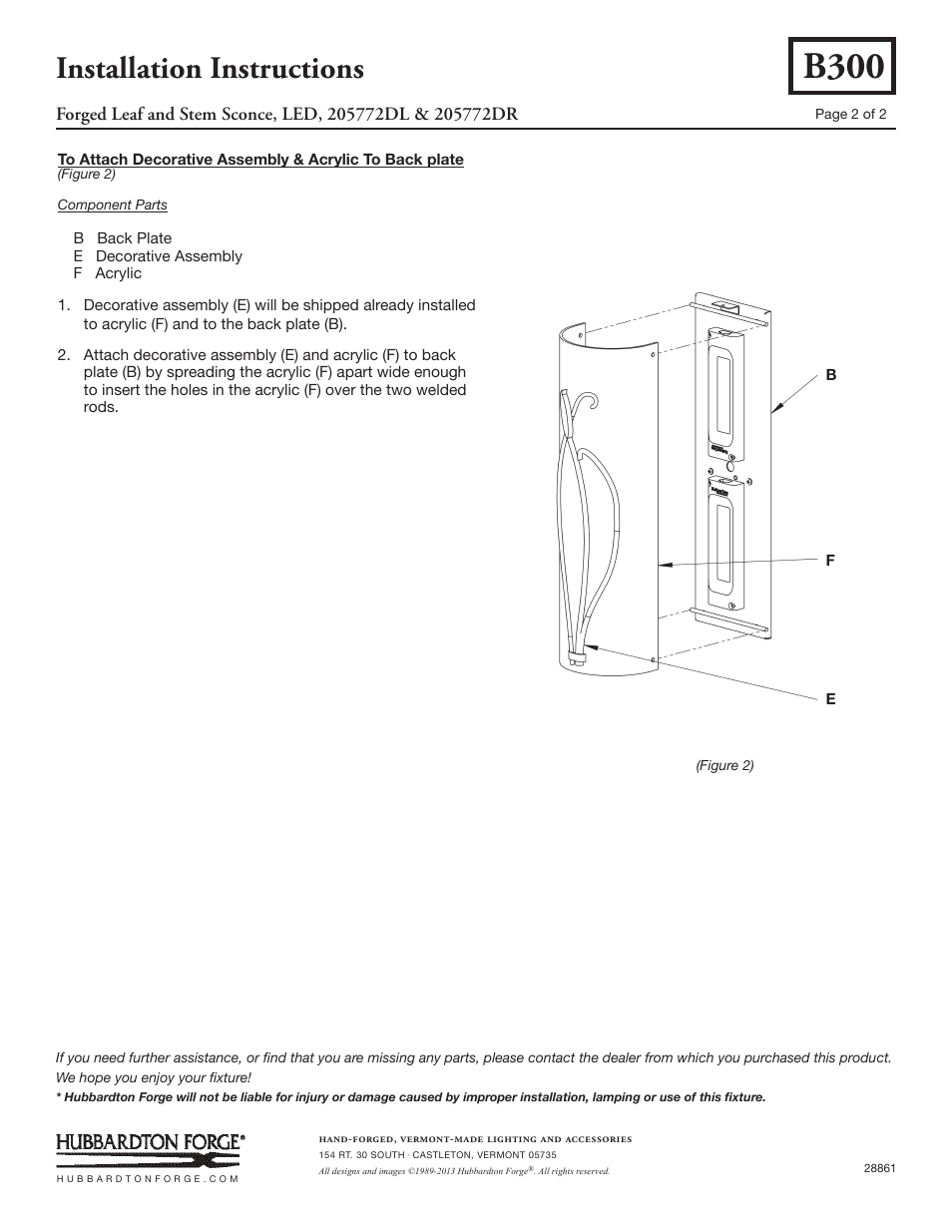 B300, Installation instructions | Hubbardton Forge 205772 User Manual | Page 2 / 2