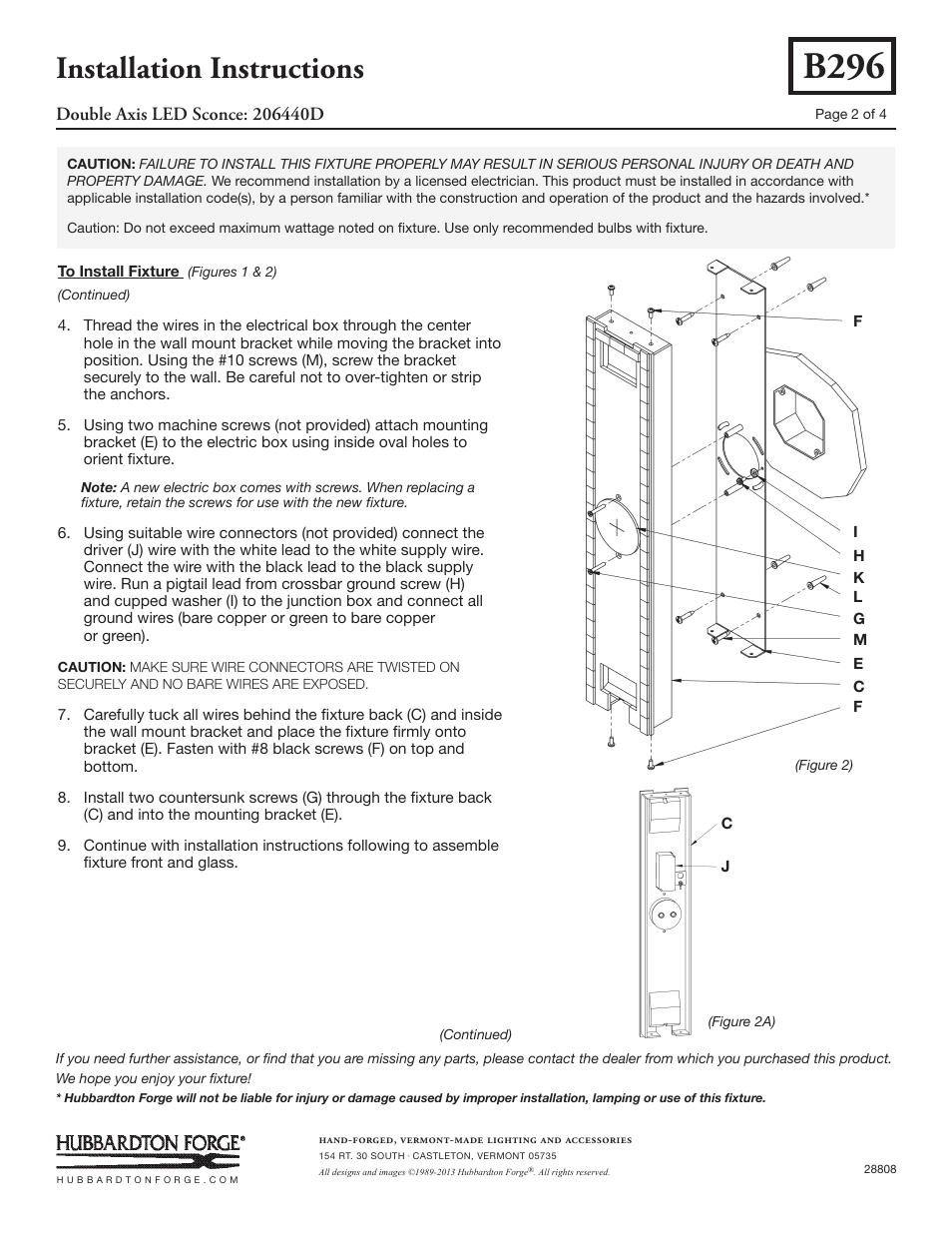 B296, Installation instructions | Hubbardton Forge 206440 User Manual | Page 2 / 4