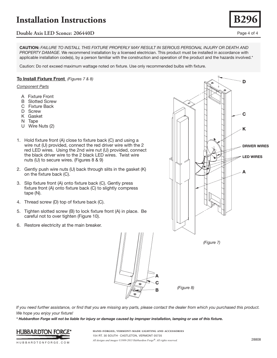 B296, Installation instructions | Hubbardton Forge 206440 User Manual | Page 4 / 4