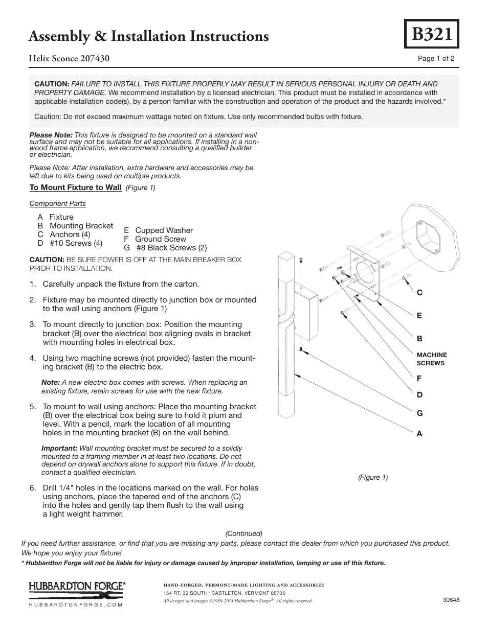 Hubbardton Forge 207430 User Manual | 2 pages