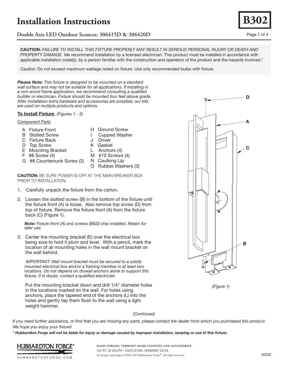 Hubbardton Forge 306420 User Manual | 4 pages