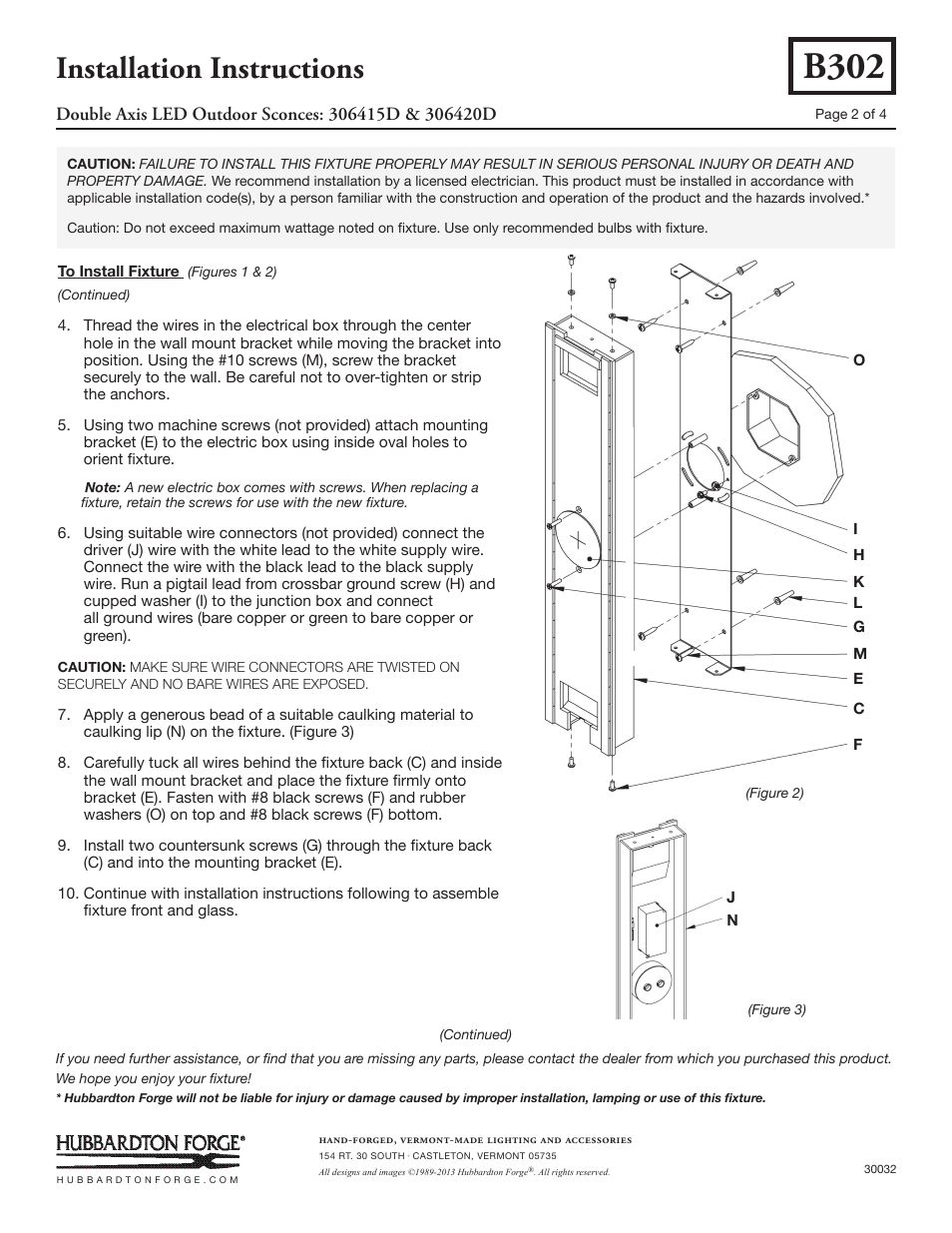 B302, Installation instructions | Hubbardton Forge 306420 User Manual | Page 2 / 4