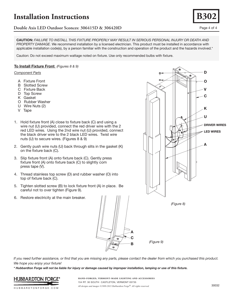 B302, Installation instructions | Hubbardton Forge 306420 User Manual | Page 4 / 4