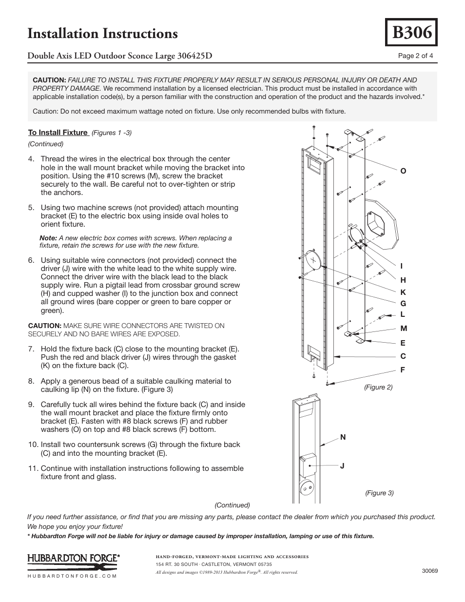 B306, Installation instructions | Hubbardton Forge 306425 User Manual | Page 2 / 4