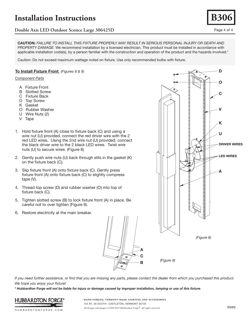 B306, Installation instructions | Hubbardton Forge 306425 User Manual | Page 4 / 4