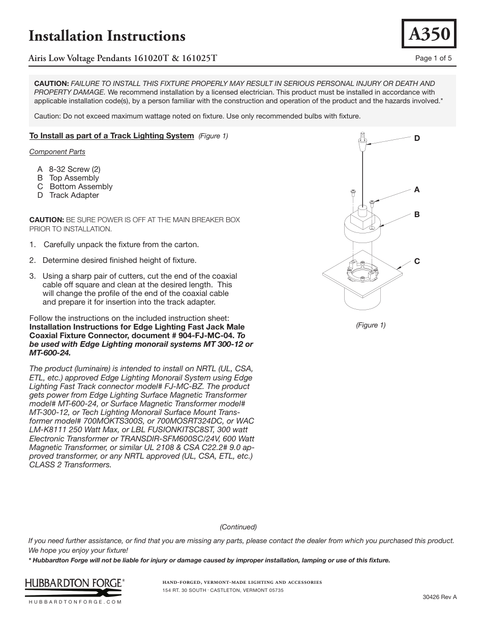 Hubbardton Forge 161025T User Manual | 5 pages