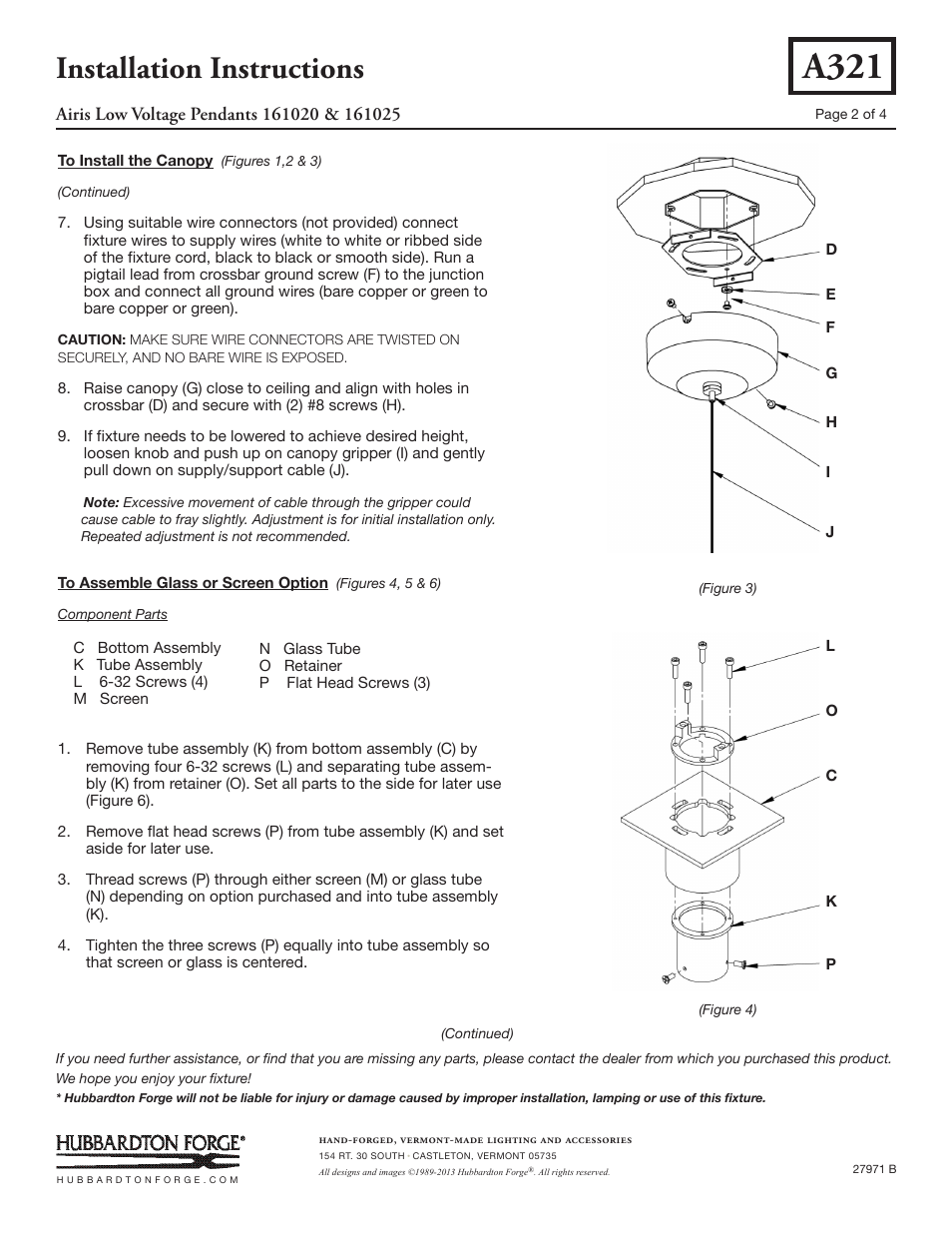 A321, Installation instructions | Hubbardton Forge 161025 User Manual | Page 2 / 4