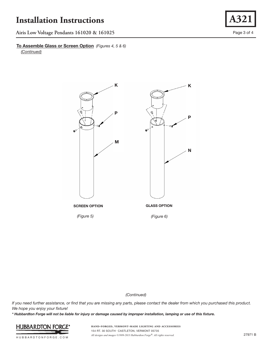 A321, Installation instructions | Hubbardton Forge 161025 User Manual | Page 3 / 4