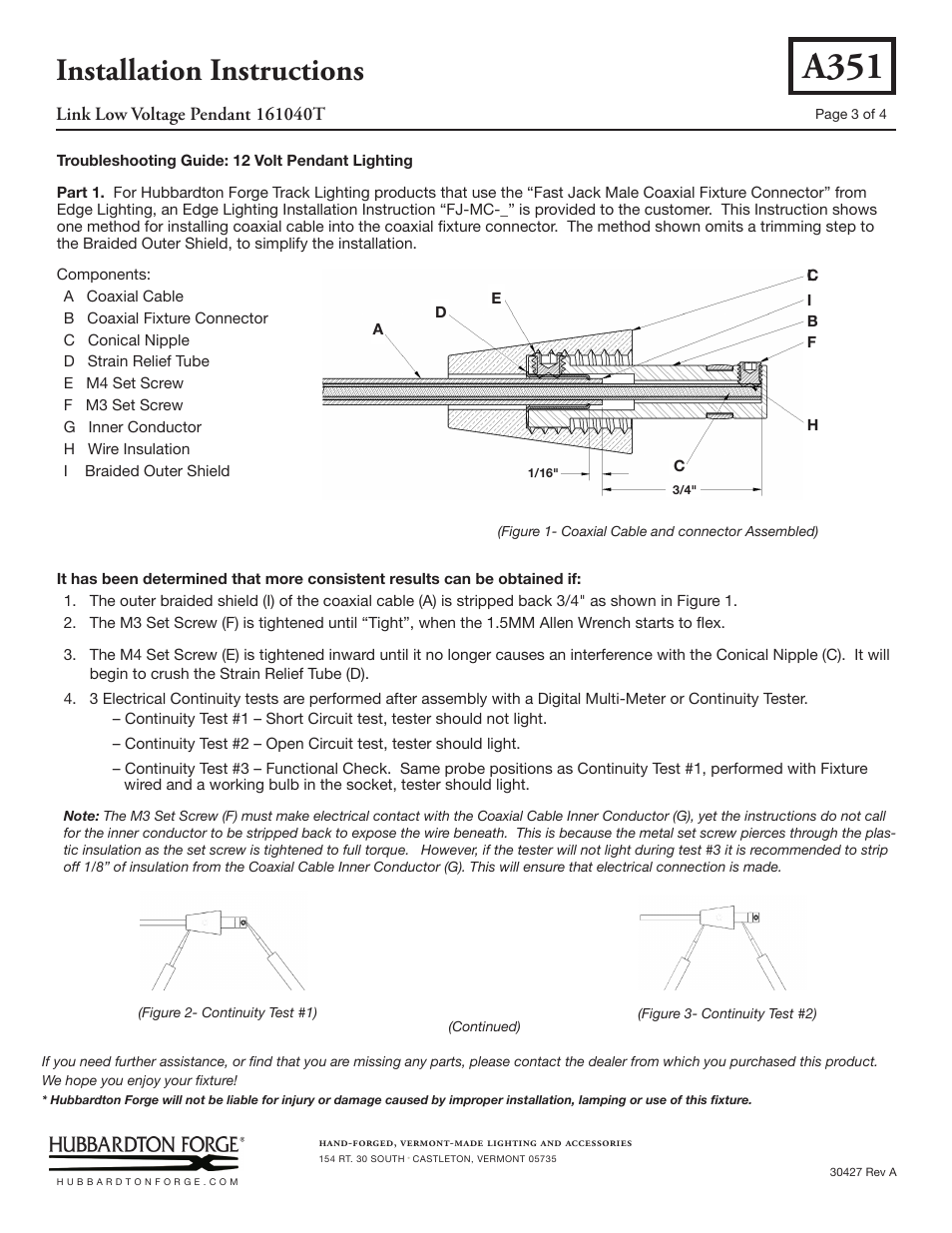 A351, Installation instructions | Hubbardton Forge 161040T User Manual | Page 3 / 4