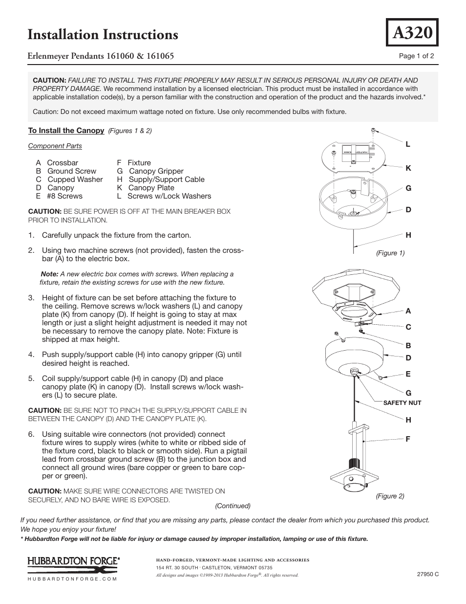 Hubbardton Forge 161065 User Manual | 2 pages