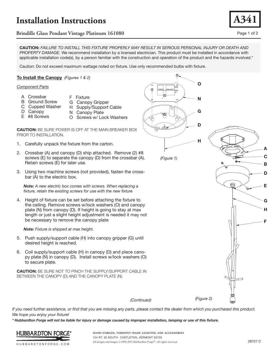 Hubbardton Forge 161080 User Manual | 2 pages