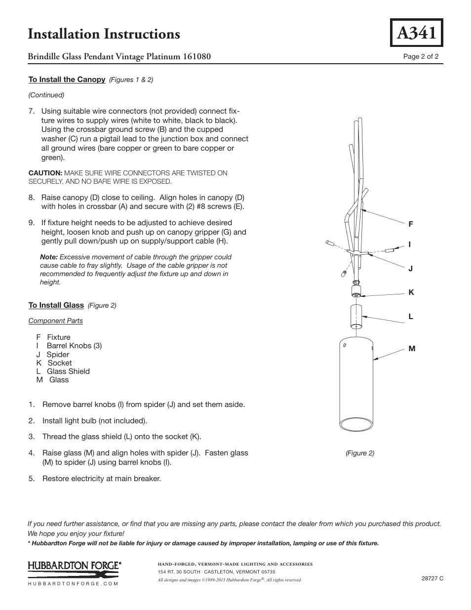 A341, Installation instructions | Hubbardton Forge 161080 User Manual | Page 2 / 2