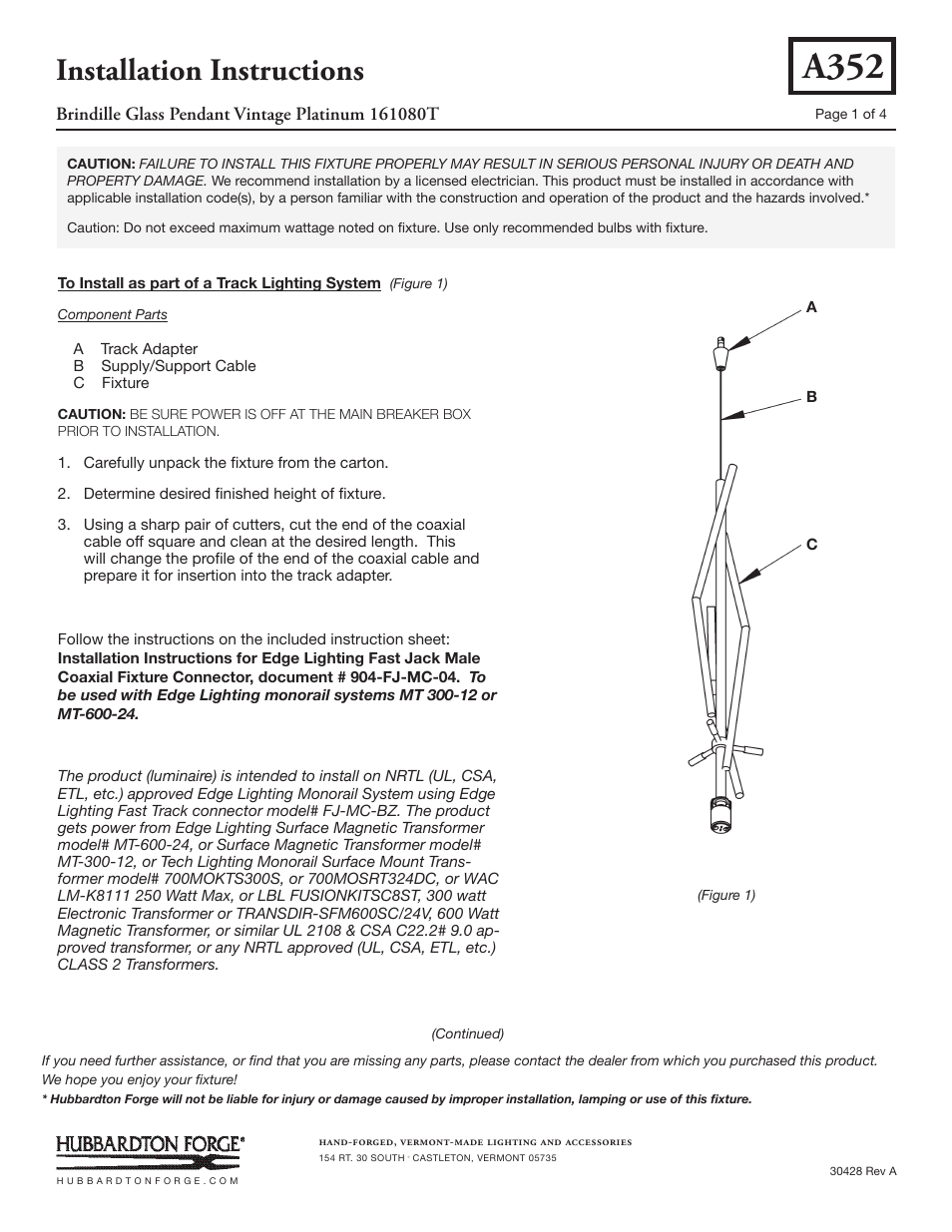 Hubbardton Forge 161080T User Manual | 4 pages