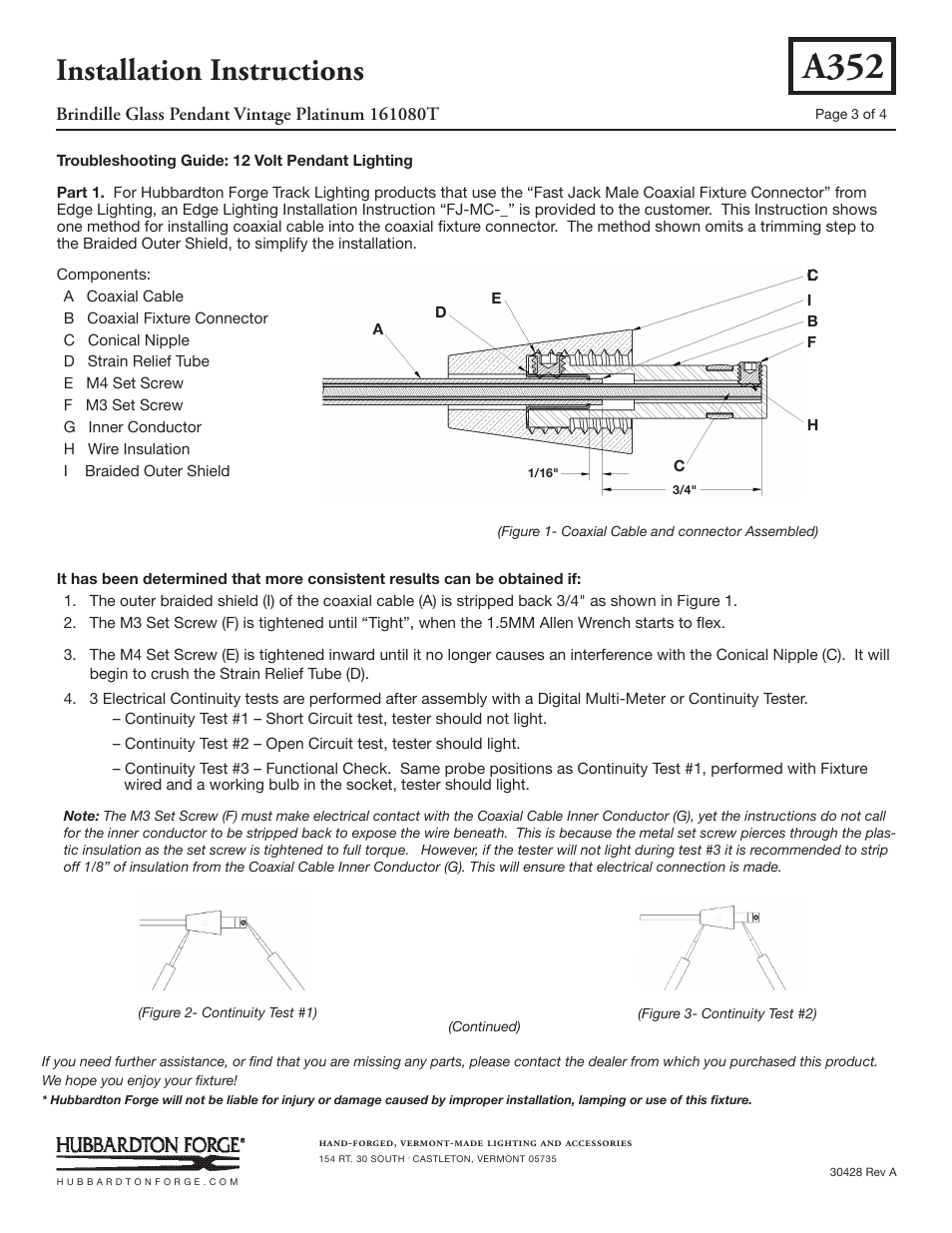 A352, Installation instructions | Hubbardton Forge 161080T User Manual | Page 3 / 4