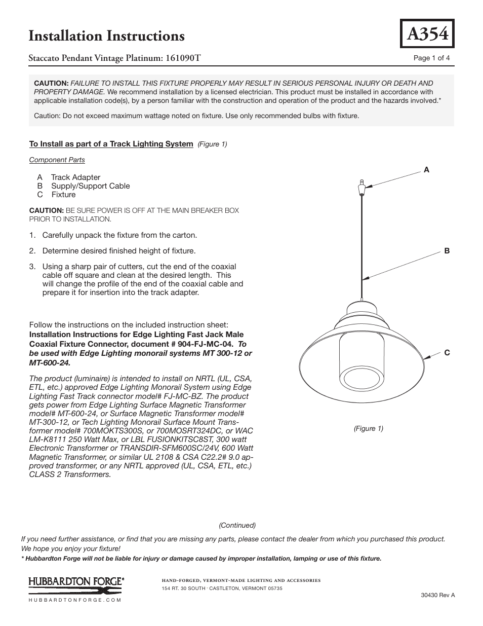 Hubbardton Forge 161090T User Manual | 4 pages