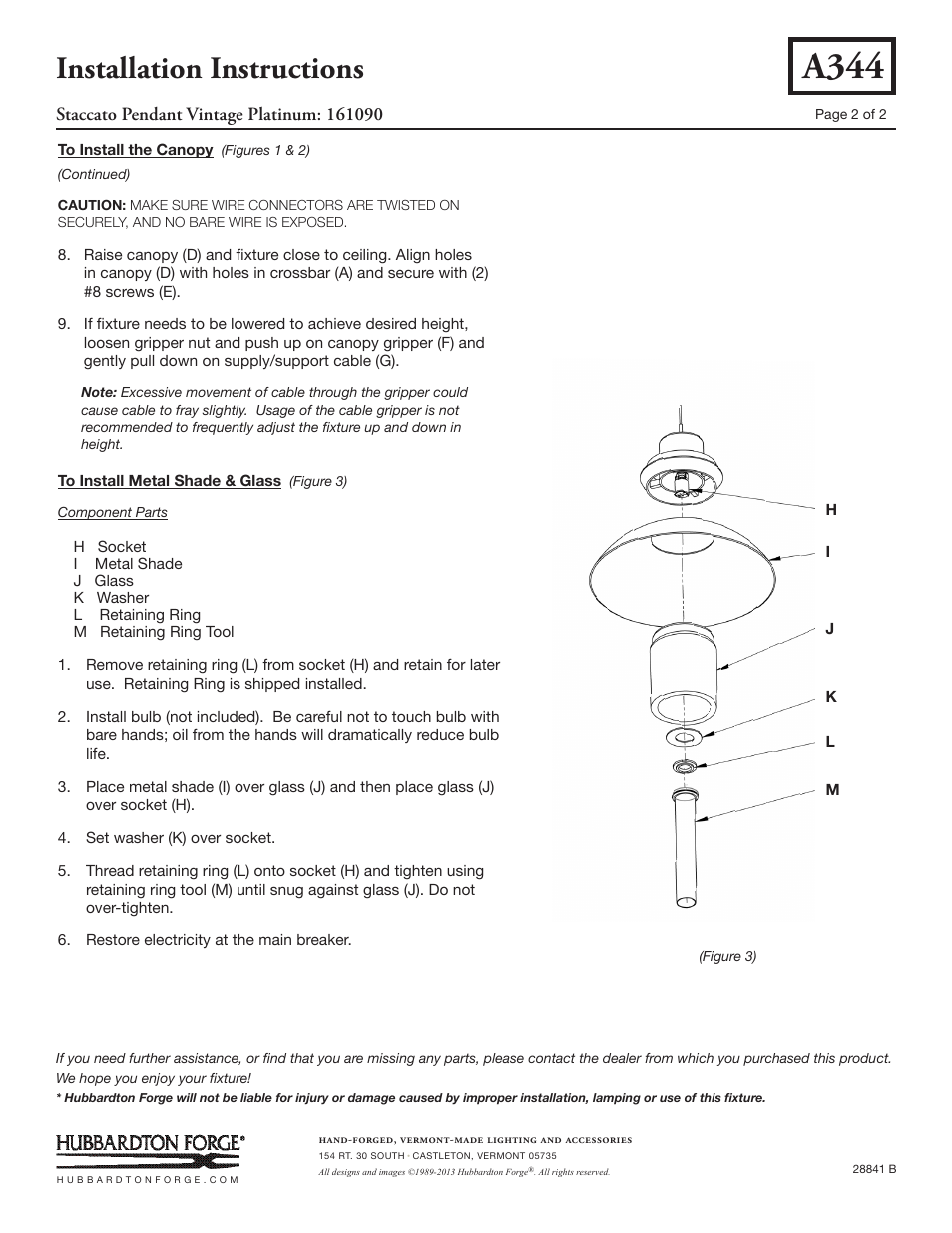 A344, Installation instructions | Hubbardton Forge 161090 User Manual | Page 2 / 2