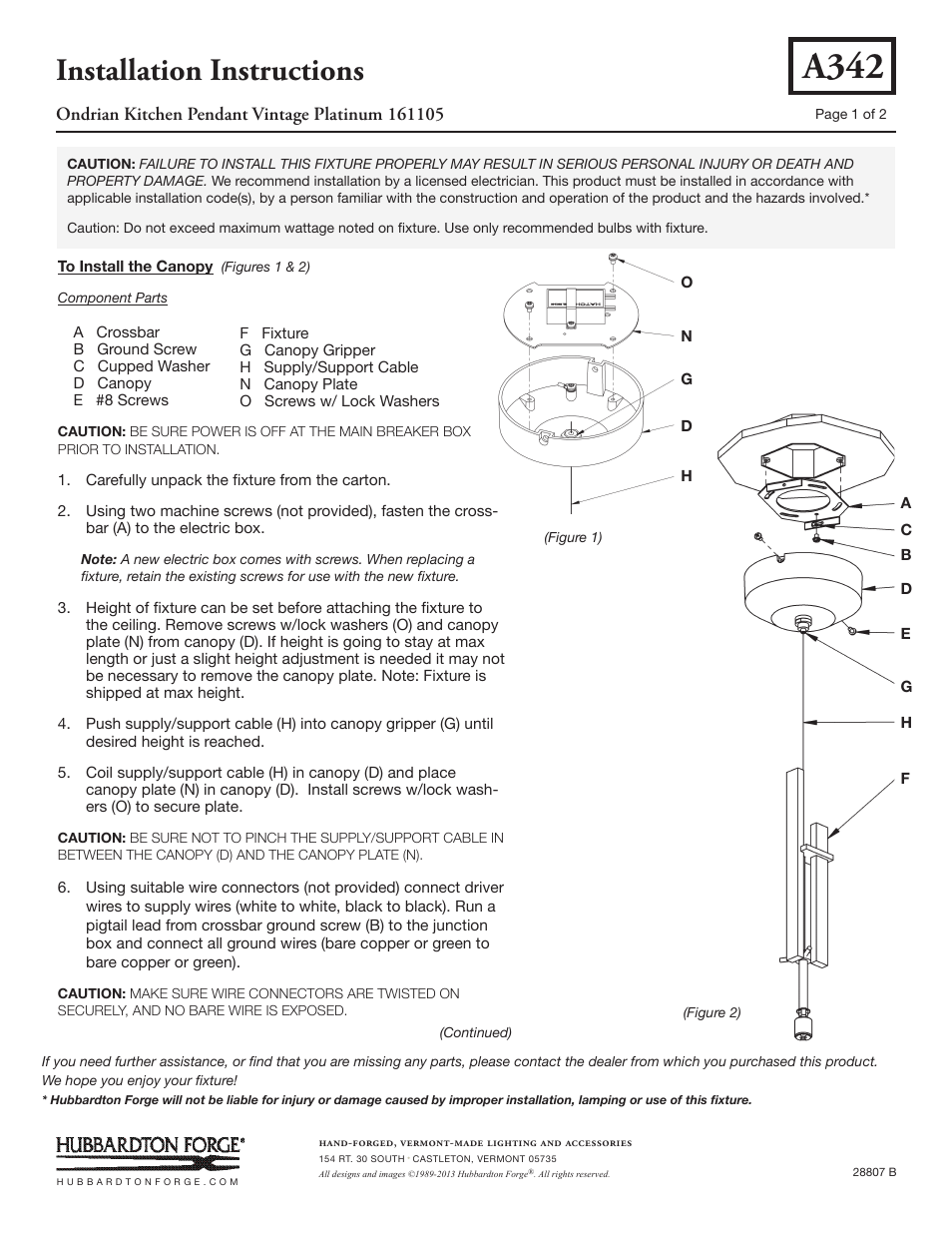 Hubbardton Forge 161105 User Manual | 2 pages