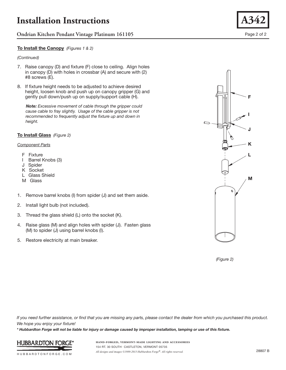 A342, Installation instructions | Hubbardton Forge 161105 User Manual | Page 2 / 2