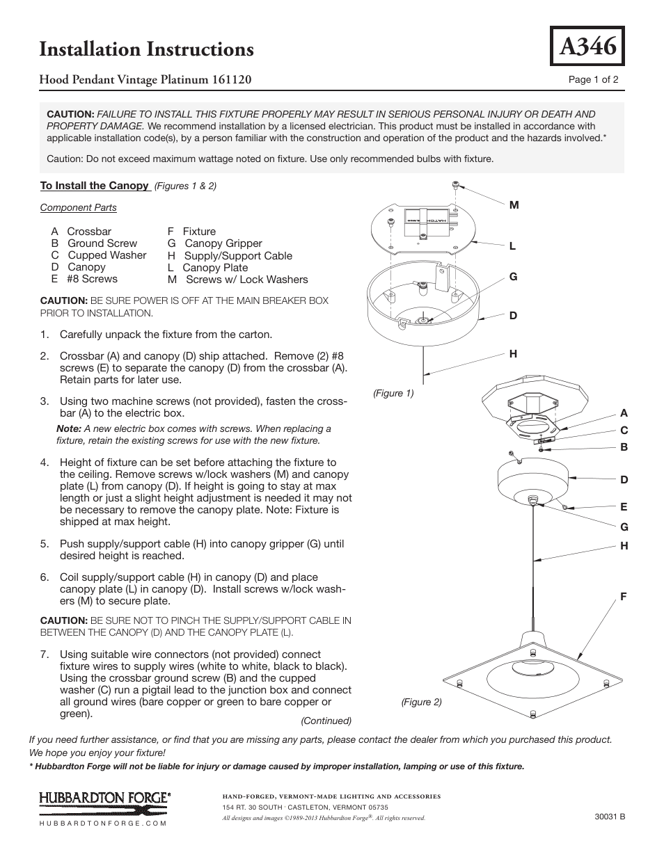 Hubbardton Forge 161120 User Manual | 2 pages