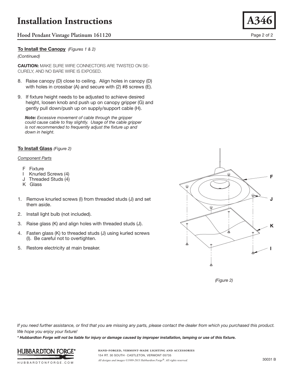 A346, Installation instructions | Hubbardton Forge 161120 User Manual | Page 2 / 2