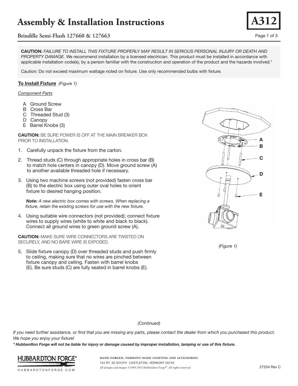 Hubbardton Forge 127663 User Manual | 3 pages