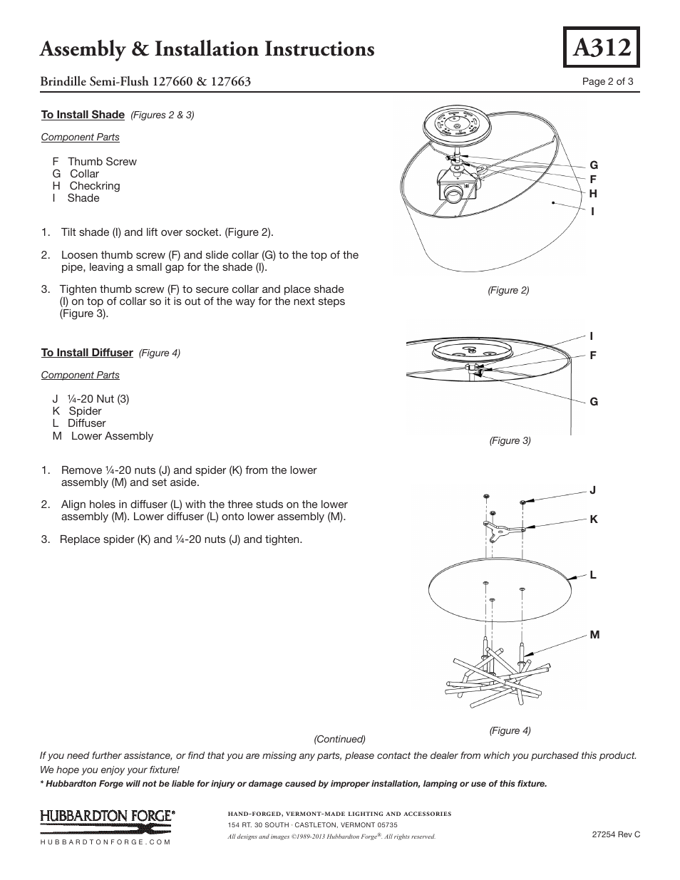A312, Assembly & installation instructions | Hubbardton Forge 127663 User Manual | Page 2 / 3