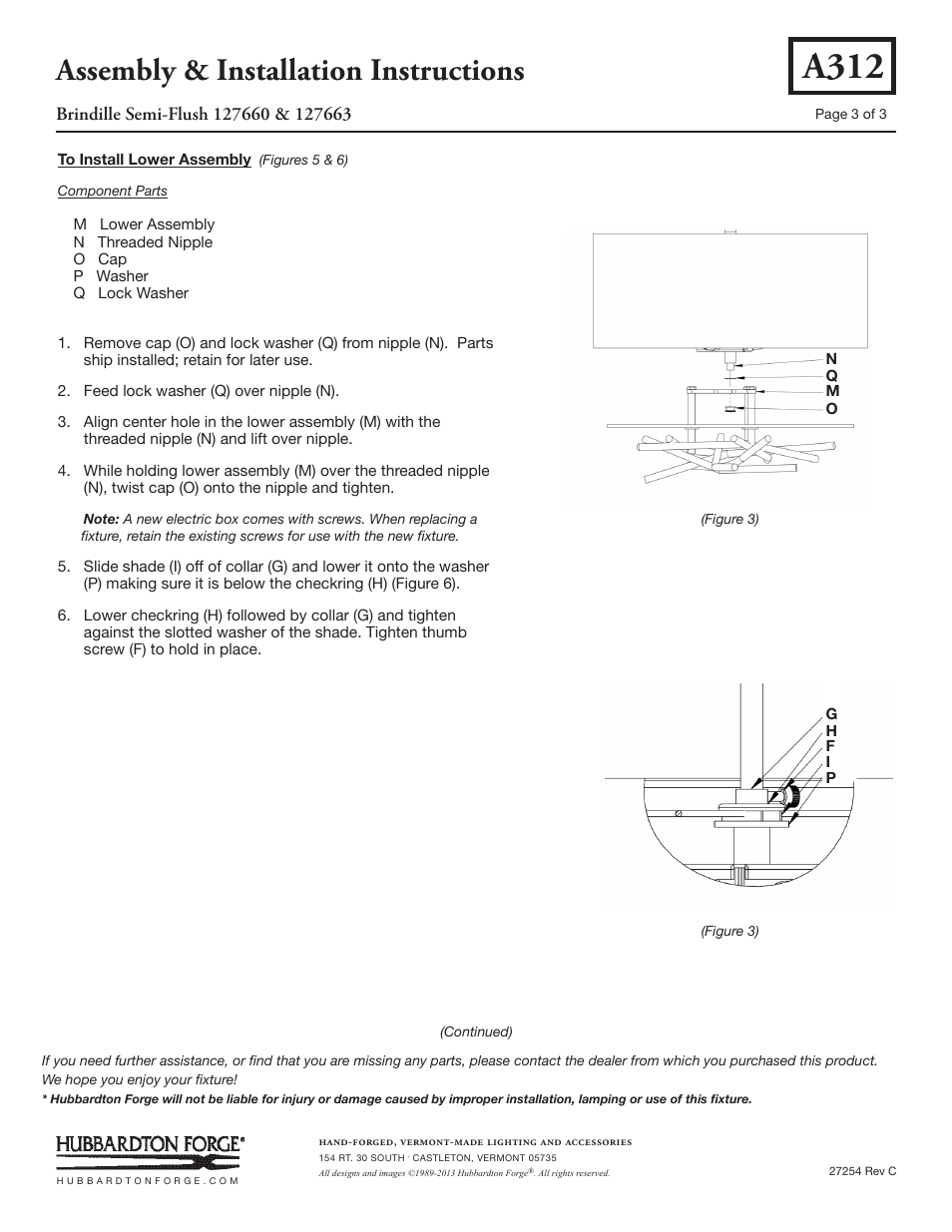 A312, Assembly & installation instructions | Hubbardton Forge 127663 User Manual | Page 3 / 3