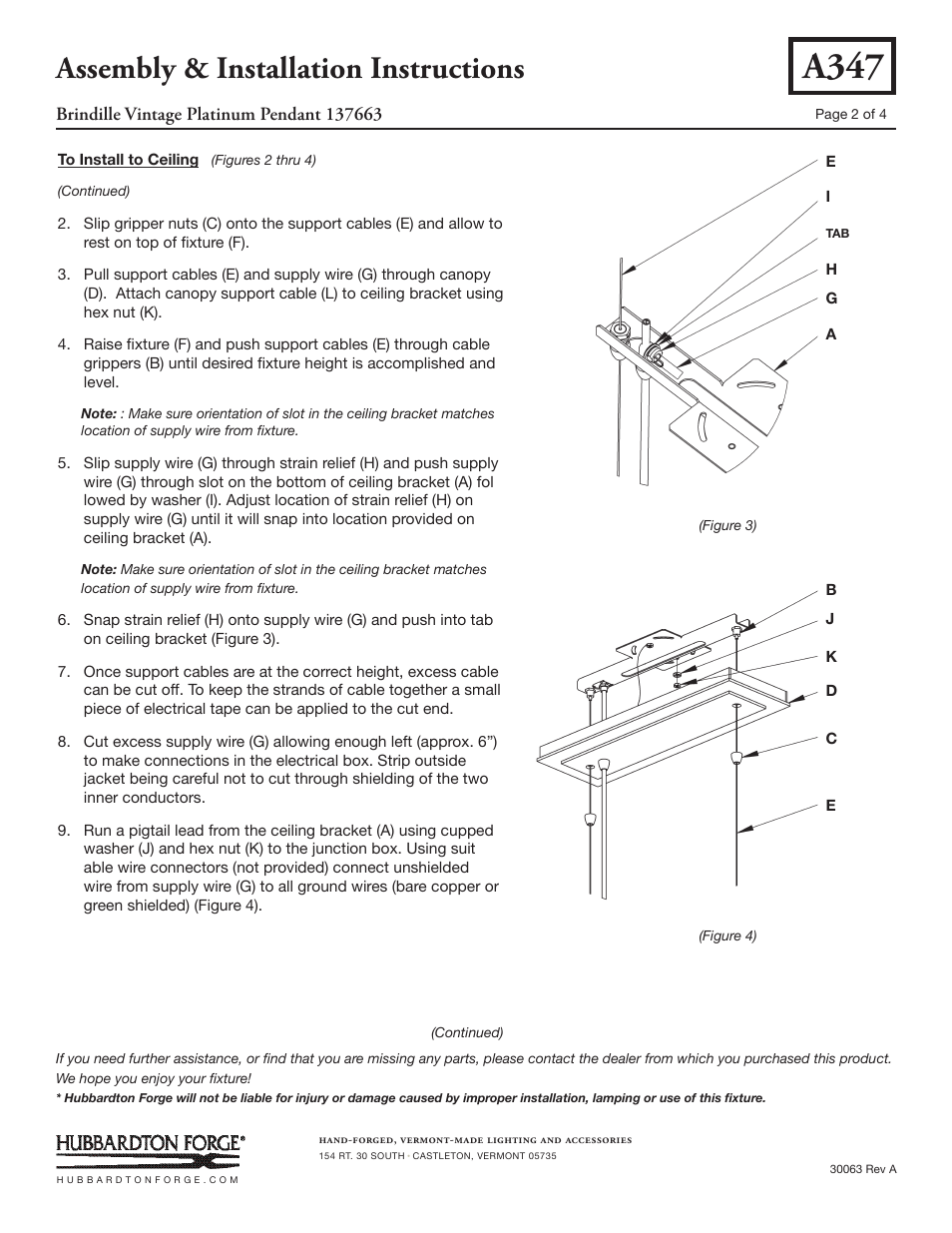 A347, Assembly & installation instructions | Hubbardton Forge 137663 User Manual | Page 2 / 4