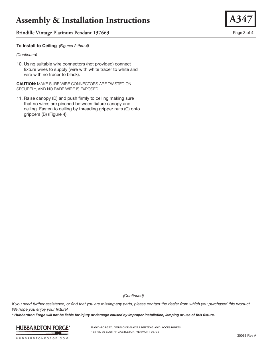 A347, Assembly & installation instructions | Hubbardton Forge 137663 User Manual | Page 3 / 4