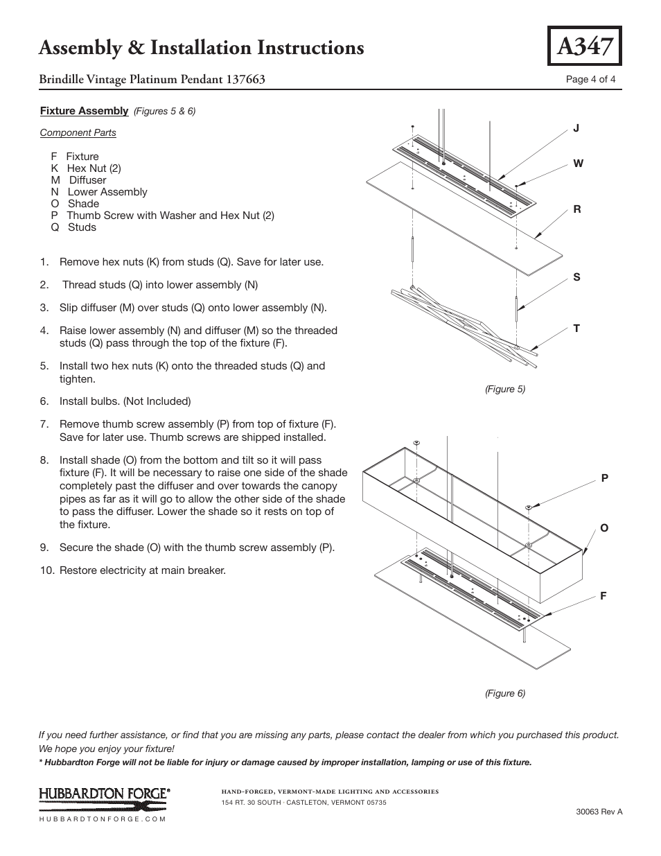 A347, Assembly & installation instructions | Hubbardton Forge 137663 User Manual | Page 4 / 4