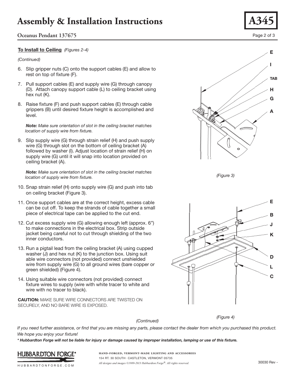 A345, Assembly & installation instructions | Hubbardton Forge 137675 User Manual | Page 2 / 3