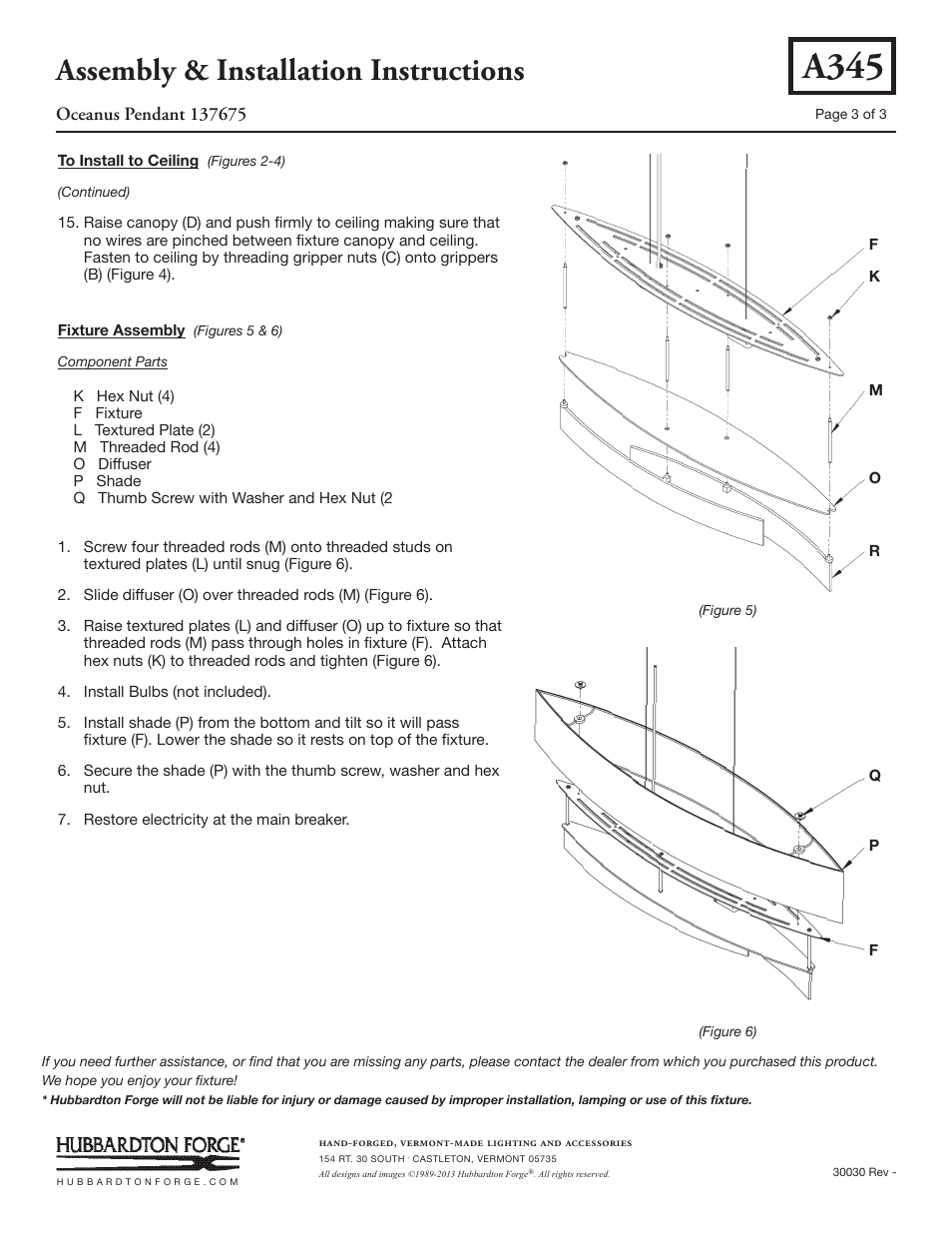 A345, Assembly & installation instructions | Hubbardton Forge 137675 User Manual | Page 3 / 3