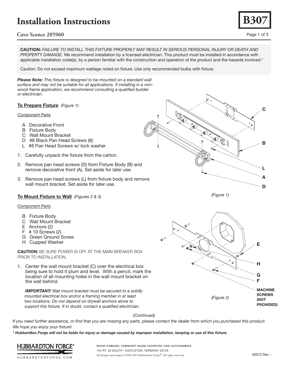 Hubbardton Forge 205960 User Manual | 3 pages