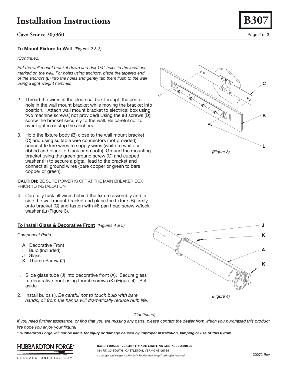 B307, Installation instructions | Hubbardton Forge 205960 User Manual | Page 2 / 3