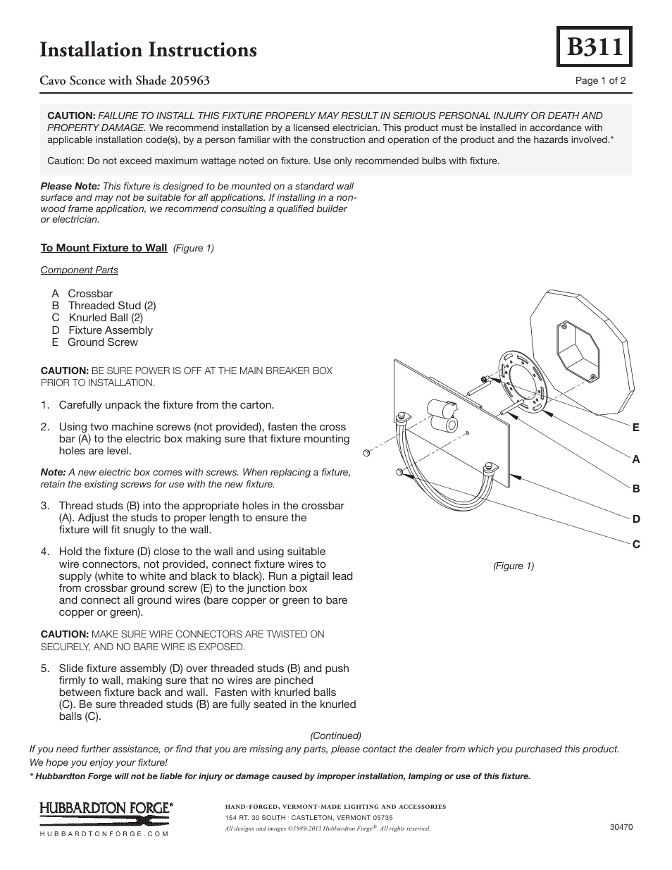 Hubbardton Forge 205963 User Manual | 2 pages