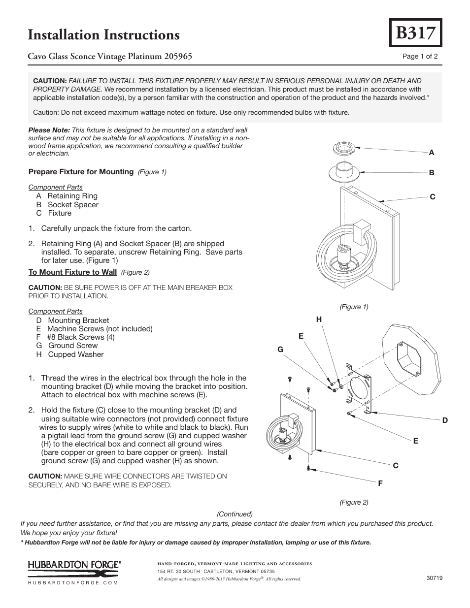 Hubbardton Forge 205965 User Manual | 2 pages