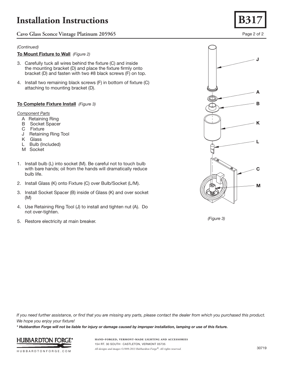 B317, Installation instructions | Hubbardton Forge 205965 User Manual | Page 2 / 2