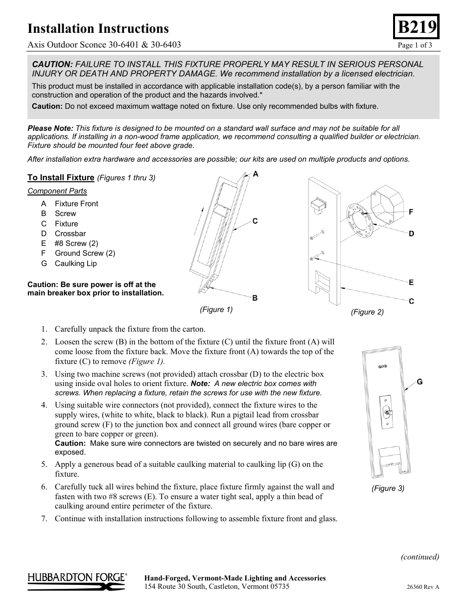 Hubbardton Forge 306403 User Manual | 3 pages