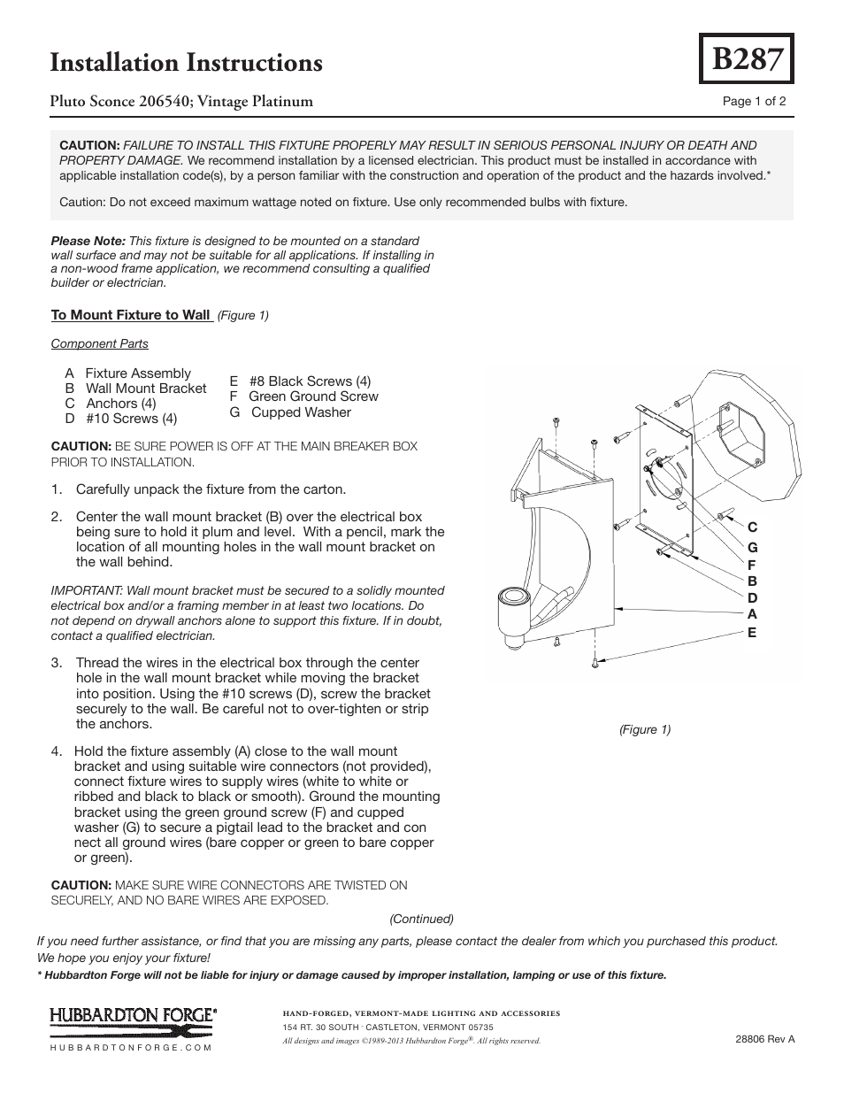 Hubbardton Forge 206540 User Manual | 2 pages