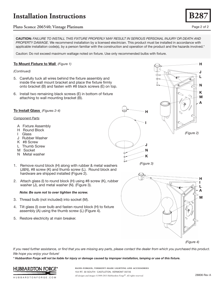 B287, Installation instructions | Hubbardton Forge 206540 User Manual | Page 2 / 2