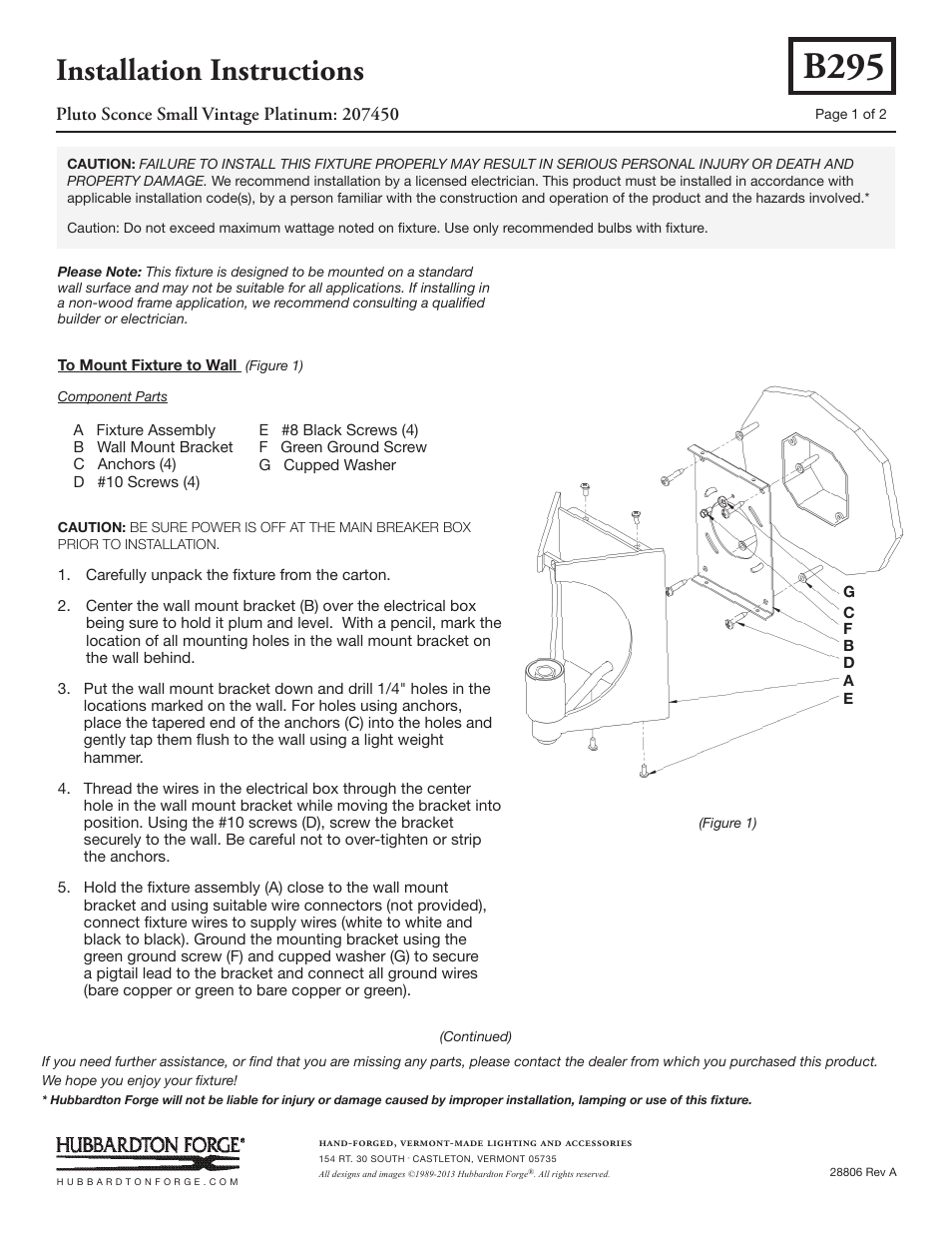 Hubbardton Forge 207450 User Manual | 2 pages