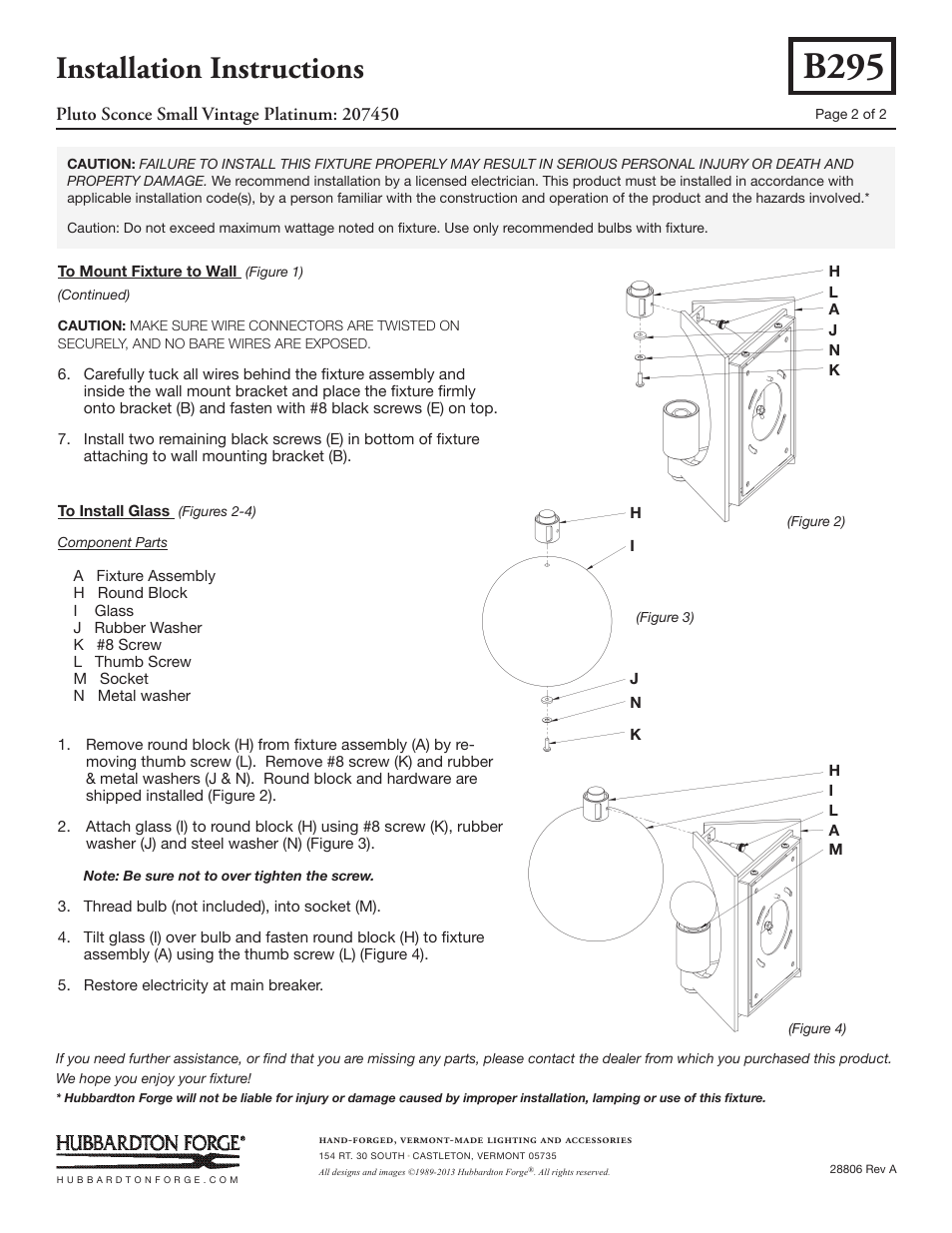 B295, Installation instructions | Hubbardton Forge 207450 User Manual | Page 2 / 2