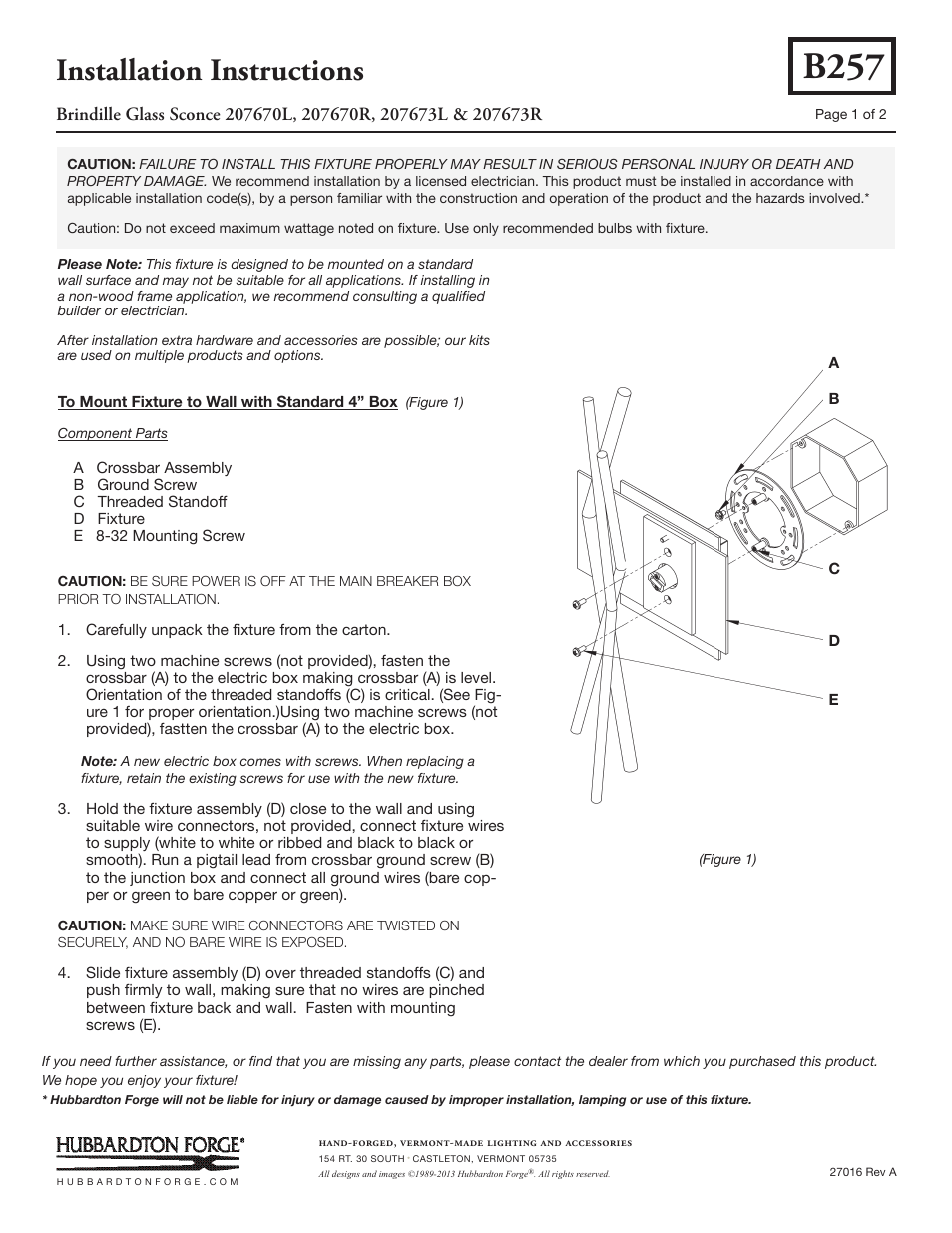 Hubbardton Forge 207673 User Manual | 2 pages