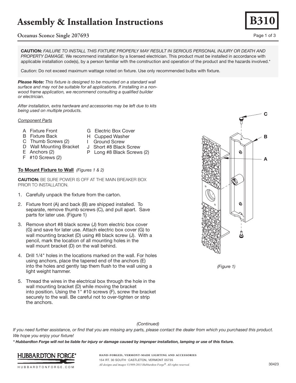 Hubbardton Forge 207693 User Manual | 3 pages